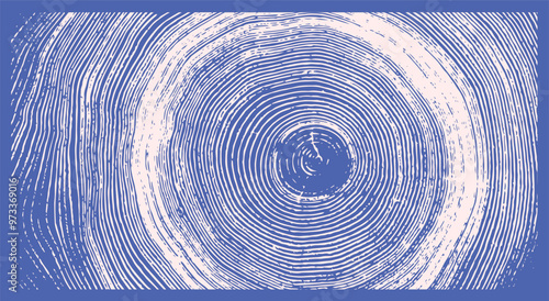 Decorative wood block prints of growth rings. Monotone pink and blue botanical tree rings and impression print.