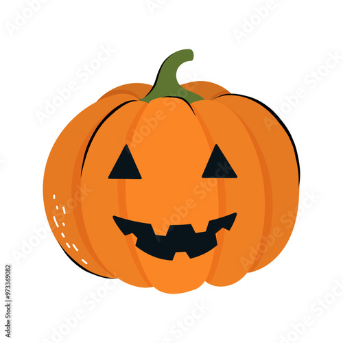 Cute Halloween orange pumpkin character sign. Vector illustration in flat and Doodle style for the october holiday Halloween