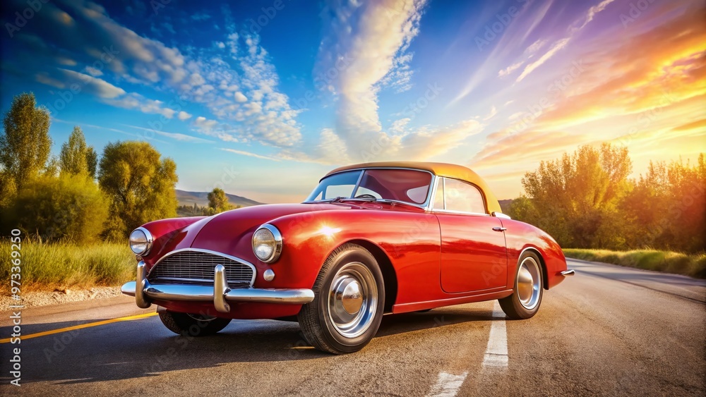 Fototapeta premium Vibrant red classic sports car with iconic upswept doors parked on a sun-drenched American roadside, nostalgic charm and sleek design on full display.