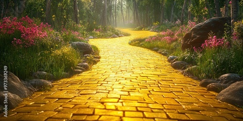 yellow brick road in the woods