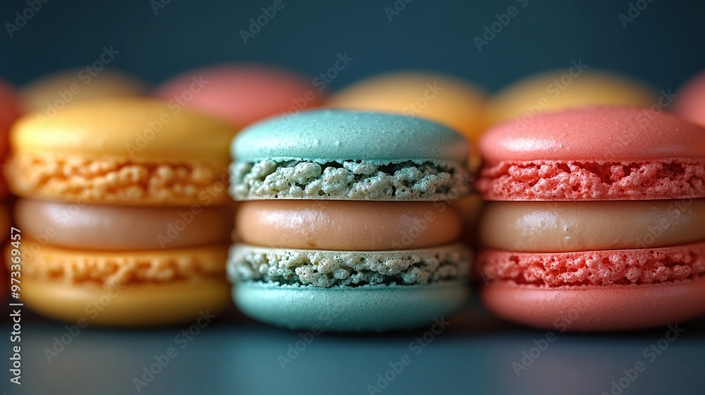 Fototapeta premium Close-up of colorful macarons arranged in a pattern
