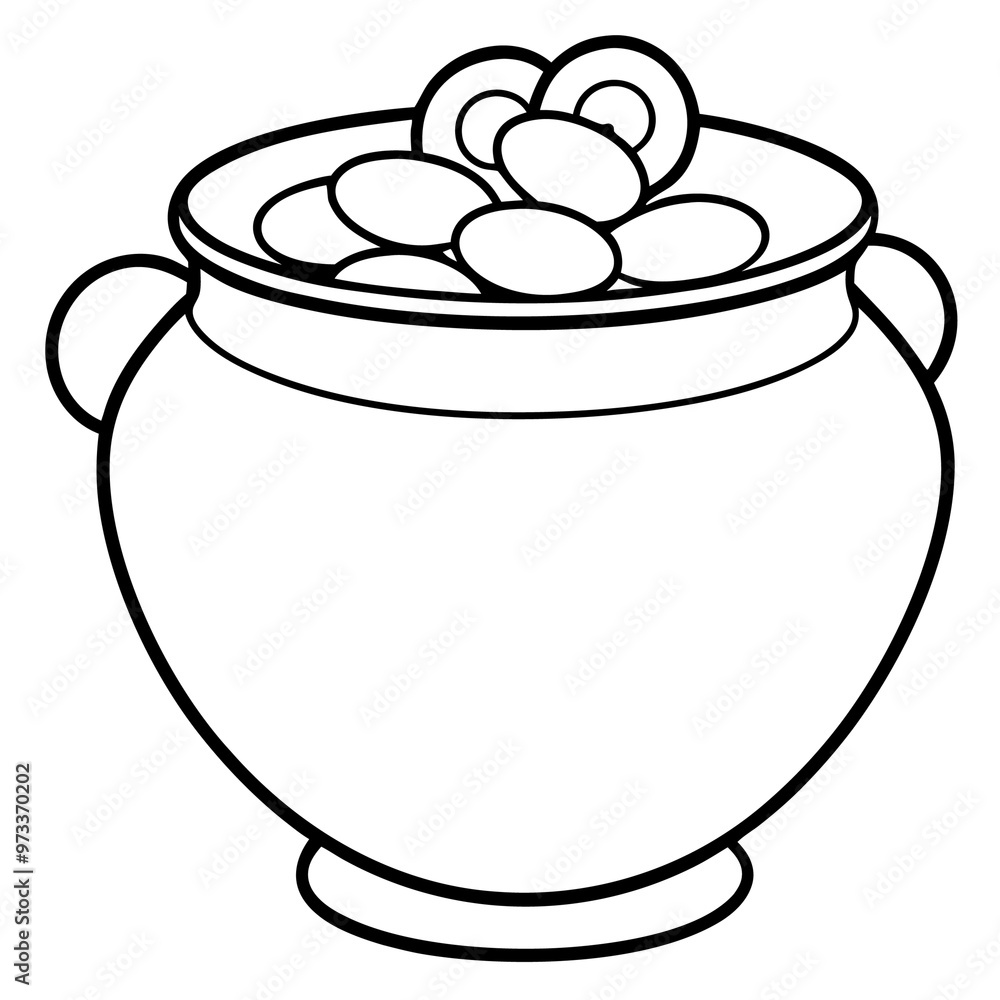 funny pot with coins outline coloring book page line art drawing funny pot with coins outline coloring book page line art drawing