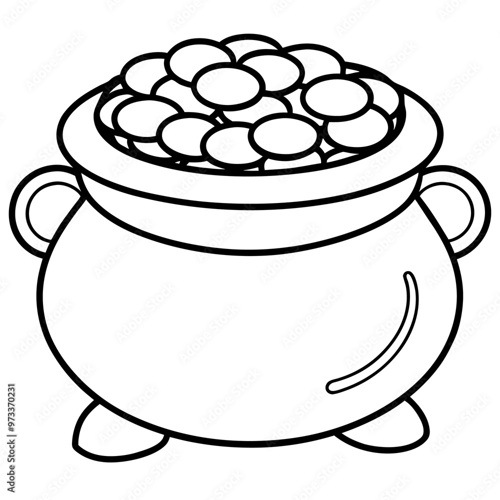 funny pot with coins outline coloring book page line art drawing funny pot with coins outline coloring book page line art drawing