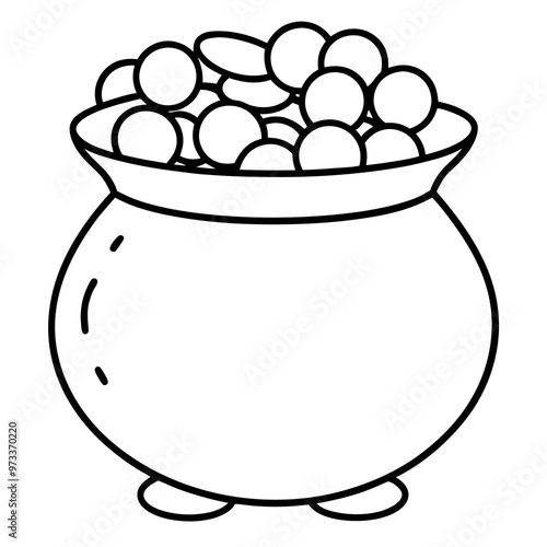funny pot with coins outline coloring book page line art drawing