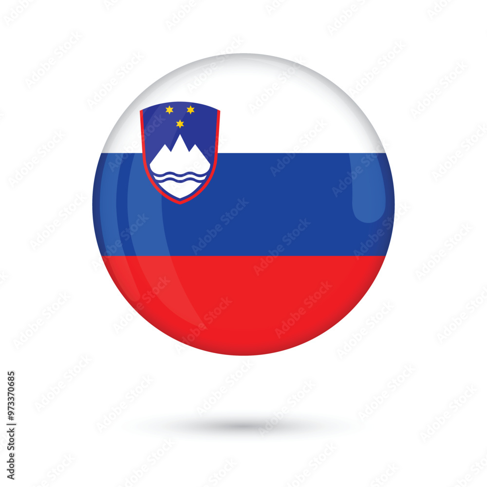 Slovenia National flag round circle glossy shiny 3D vector illustration isolated on white background. Slovenia Independence and Unity Day 26th December Statehood Day 25 june celebration flag. Slovenia National flag round circle glossy shiny 3D vector illustration isolated on white background. Slovenia Independence and Unity Day 26th December Statehood Day 25 june celebration flag.