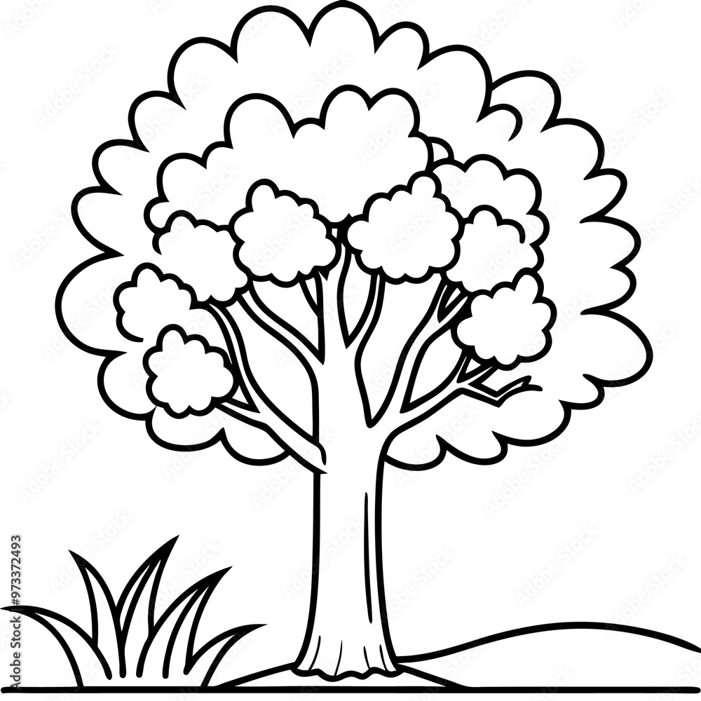 Obraz premium garden or forest tree outline coloring book page line art drawing