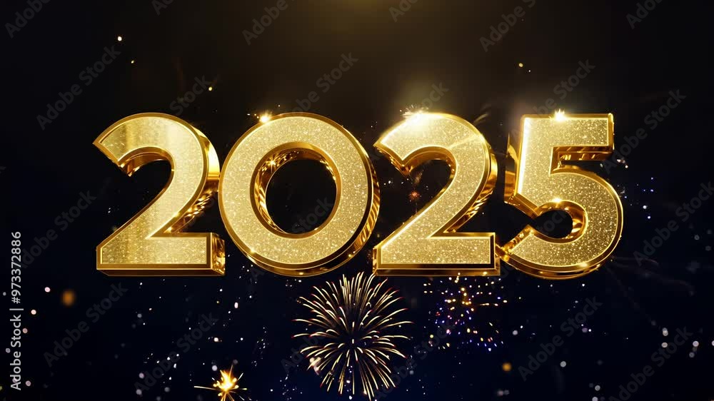 Sparkling happy new year 2025 celebration with golden glitter and festive lights. 4k video footage Sparkling happy new year 2025 celebration with golden glitter and festive lights. 4k video footage