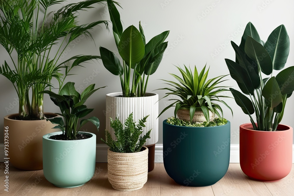 Fototapeta premium Stylish Potted Plants in Contemporary Planters for Modern Home Decoration