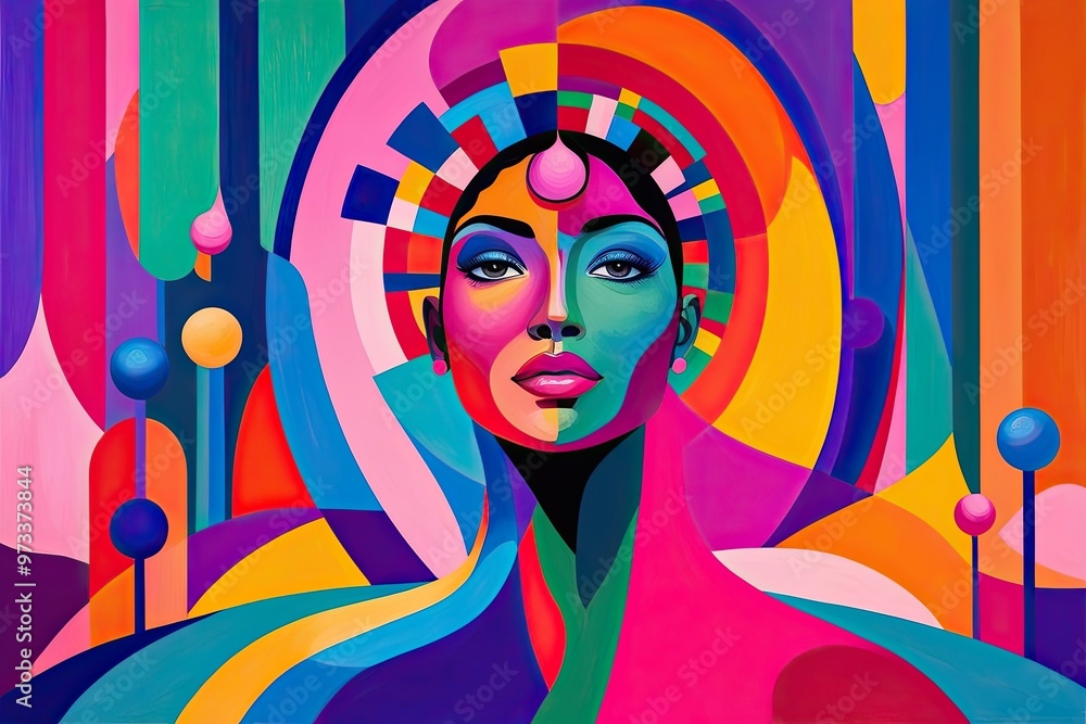 Colorful Abstract Art Depicting the Essence of Woman in a Vivid Space Colorful Abstract Art Depicting the Essence of Woman in a Vivid Space