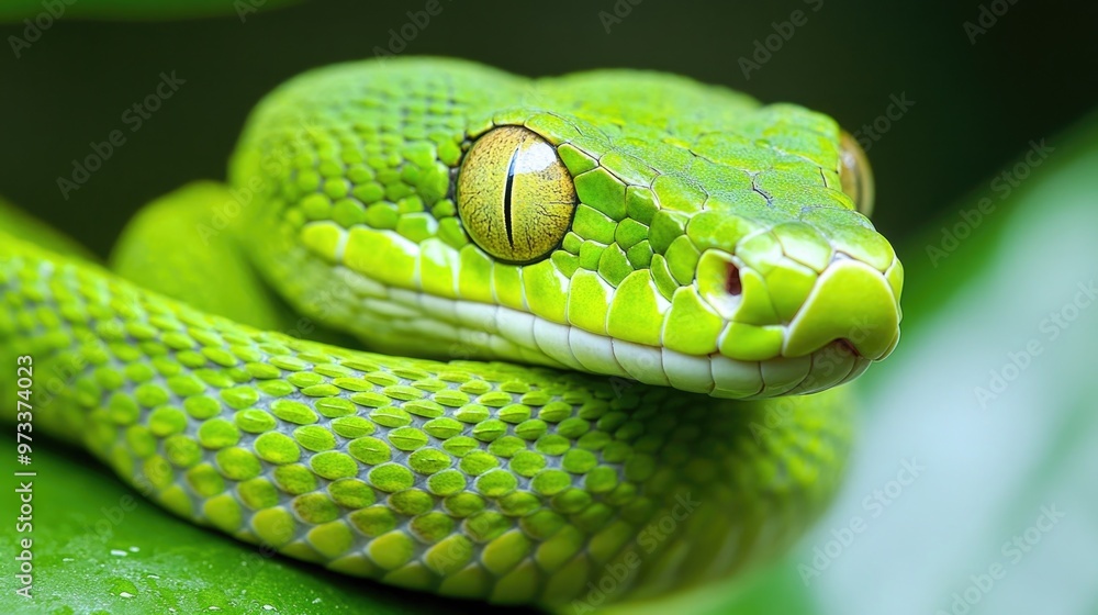 Vibrant Green Tree Snake Close-up with Golden Eye Detail Vibrant Green Tree Snake Close-up with Golden Eye Detail