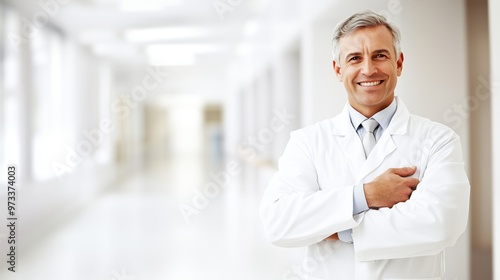 Confident Healthcare Professional Standing in Hospital Corridor