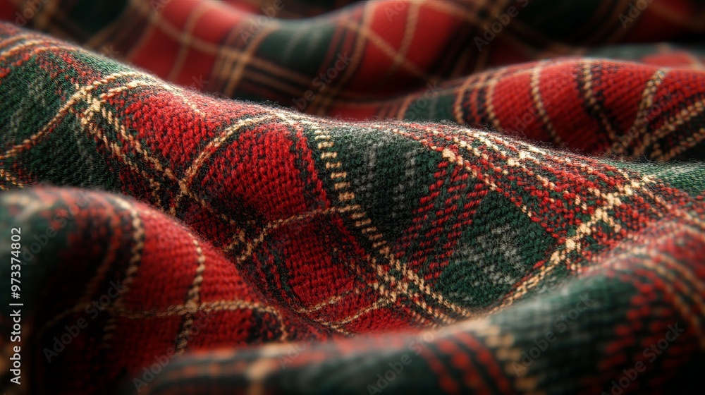 Textured pattern of Christmas plaid fabric, with its soft woolen weave and traditional red-and-green colors. 4K hyperrealistic photo. Textured pattern of Christmas plaid fabric, with its soft woolen weave and traditional red-and-green colors. 4K hyperrealistic photo.