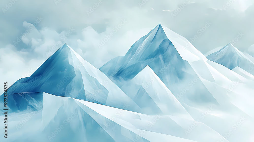 Snow peak abstract, white and icy blue geometric shapes, evoking winter mountain scenery. Tundra. Illustration Snow peak abstract, white and icy blue geometric shapes, evoking winter mountain scenery. Tundra. Illustration