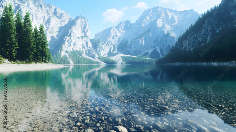 Naklejka premium Crystal-Clear Alpine Lake