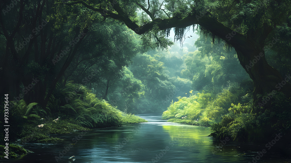 Jungle River with Overhanging Trees Jungle River with Overhanging Trees