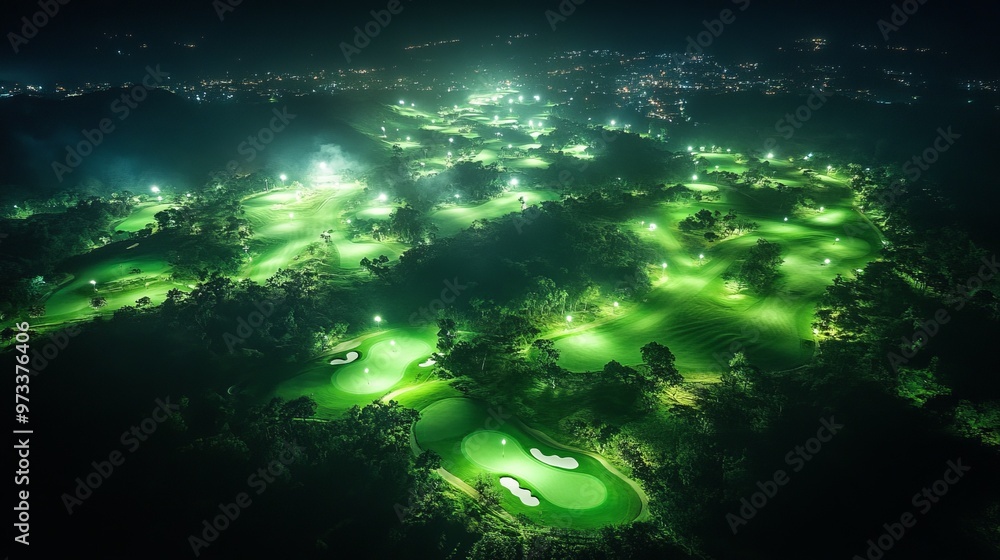 Obraz premium Illuminated Golf Course at Night