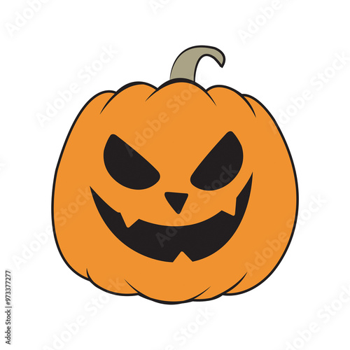 Halloween pumpkin with scary face on a white background with copy space