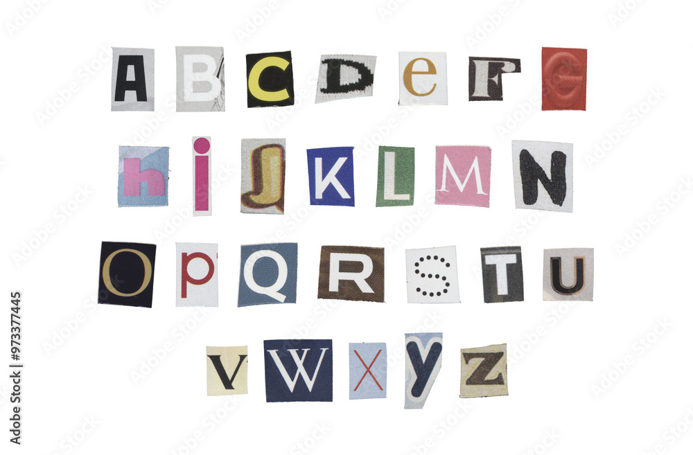 Set of cut-out English alphabet from magazines on a transparent background, retro y2k style Set of cut-out English alphabet from magazines on a transparent background, retro y2k style
