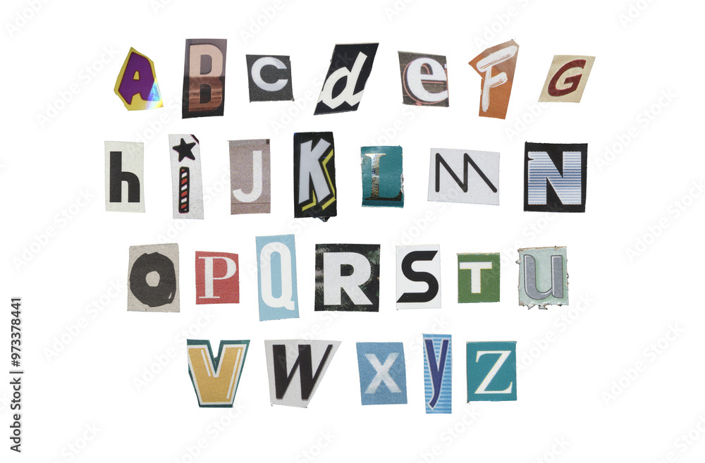 Set of cut-out English alphabet from magazines on a transparent background, retro y2k style Set of cut-out English alphabet from magazines on a transparent background, retro y2k style