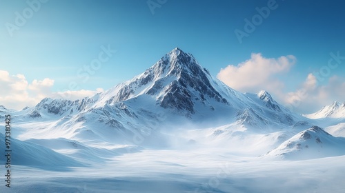 Wallpaper Mural Snow-capped mountain peaks under a clear blue sky, with the morning light casting shadows on the pristine snow. 4K hyperrealistic photo. Torontodigital.ca