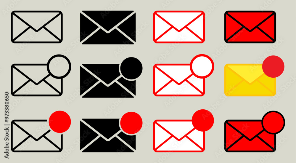Message mail notification icon envelope inbox sign symbol apps website vector buttons set Message mail notification icon envelope inbox sign symbol apps website vector buttons set