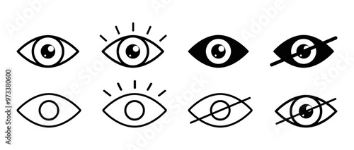 Eye icon set eyesight vision sign symbol icons collection incognito icon lens view watch vector buttons