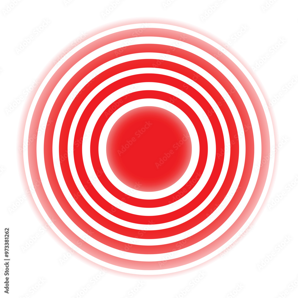 Red circles are radiating from the center to illustrate pain, injury, or a target on white