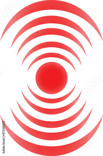 Red concentric circles are vibrating outward from a red dot in the center