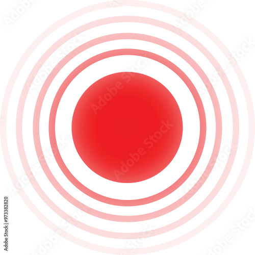 Red spot with pain rings radiating outwards, representing physical pain or injury