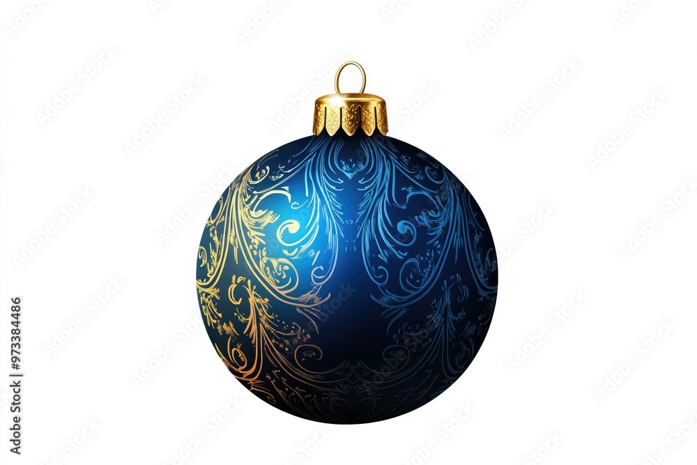 Sparkling blue Christmas tree ornament adorned with intricate golden swirls, glimmering in festive light during Christmas season celebrations Sparkling blue Christmas tree ornament adorned with intricate golden swirls, glimmering in festive light during Christmas season celebrations