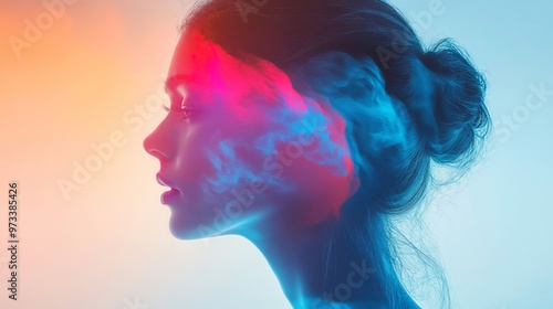 Pink And Blue Double Color Exposure Photo Effect Mockup