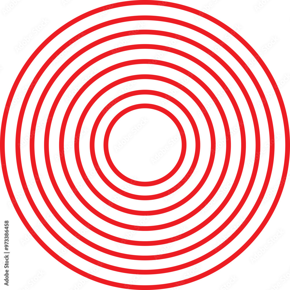 Red concentric circles are expanding on a white background Red concentric circles are expanding on a white background