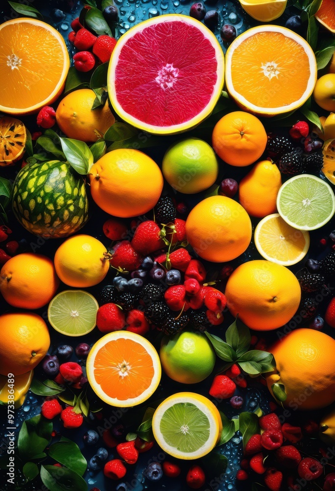 colorful arrangement vibrant beverage ingredients showcasing spectrum fresh fruits botanicals eye catching visual appeal, colors, citrus, berries, greens colorful arrangement vibrant beverage ingredients showcasing spectrum fresh fruits botanicals eye catching visual appeal, colors, citrus, berries, greens