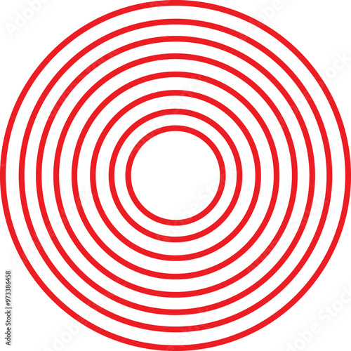 Red concentric circles are expanding on a white background