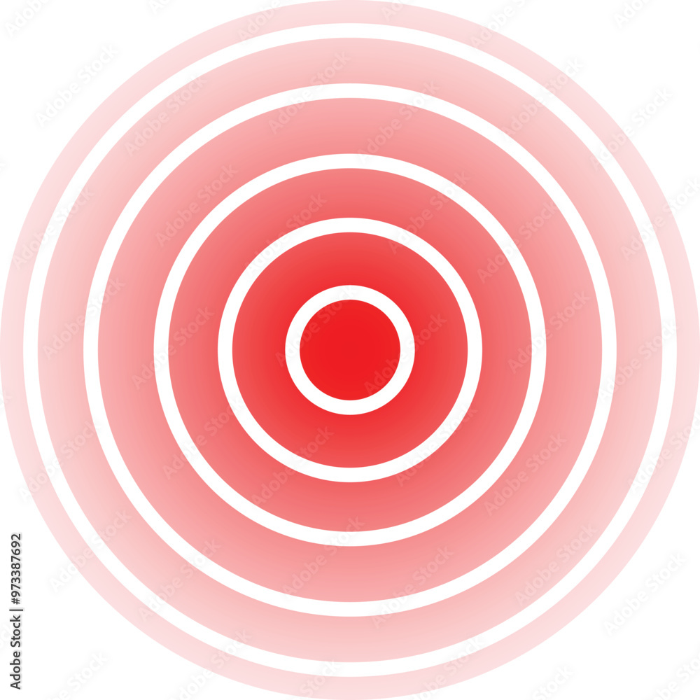 Red circles radiating from the center, visualizing pain, injury or illness Red circles radiating from the center, visualizing pain, injury or illness