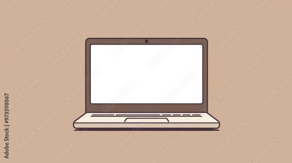 Minimalistic illustration of an open laptop with a blank screen on a beige background Minimalistic illustration of an open laptop with a blank screen on a beige background