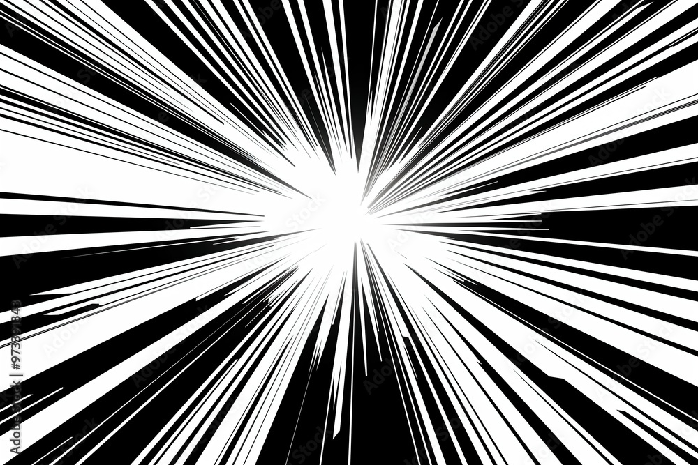 Obraz premium Dynamic lines radiating from a central point create a striking visual effect on a black background, emphasizing motion and energy