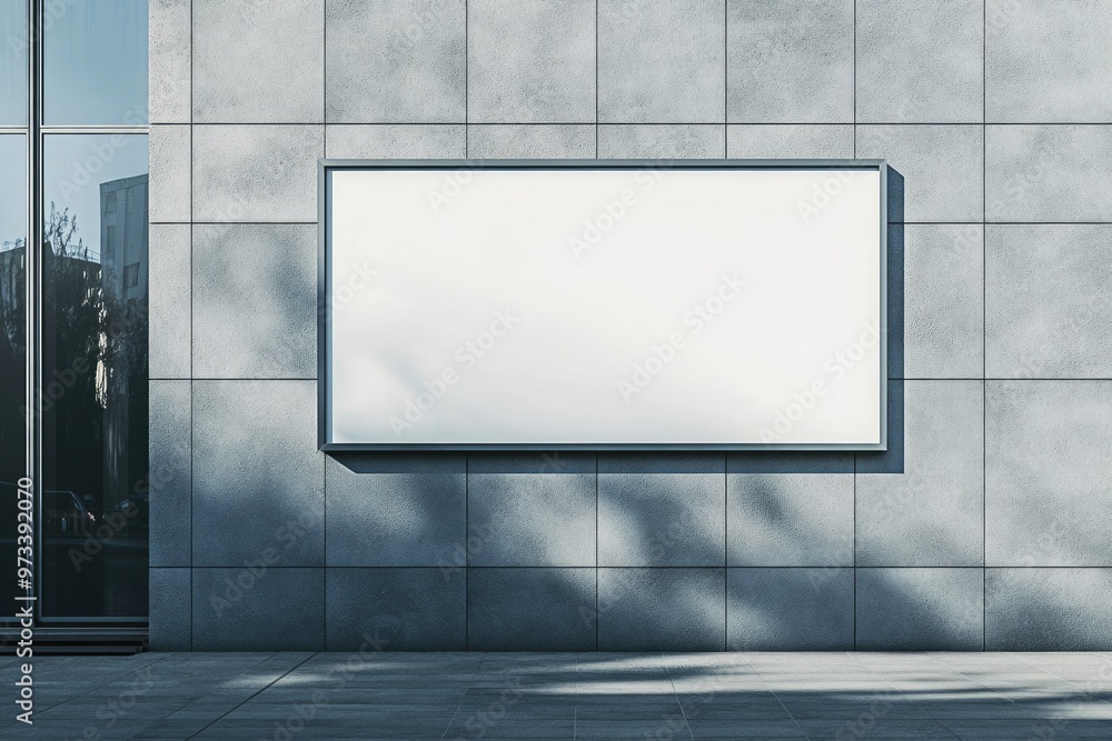 Urban Advertisement Display on Grey Building Wall - Marketing and Promotion Concept Urban Advertisement Display on Grey Building Wall - Marketing and Promotion Concept