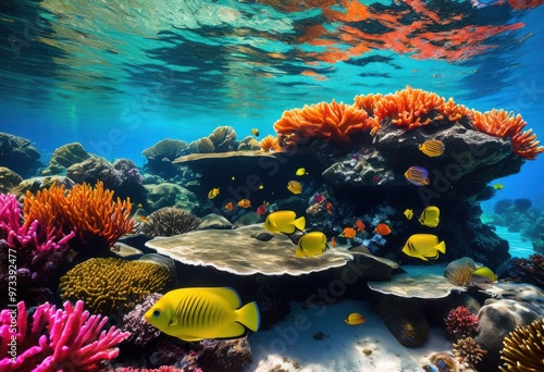 Wallpaper Mural vibrant splashes color bright aquatic landscape lush greenery clear blue waters, creek, coastline, detail, design, drop, ecosystem, environment, flora, flow Torontodigital.ca