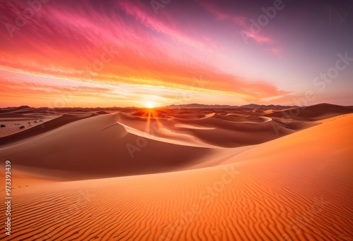 stunning desert sand dunes illuminated warm sunset glow creating breathtaking natural landscape, nature, beautiful, scenery, sky, orange, yellow, clouds