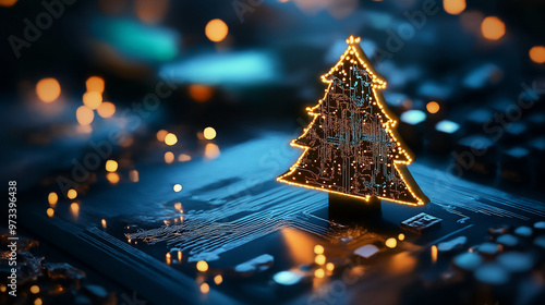 christmas tree with lights , technological style
