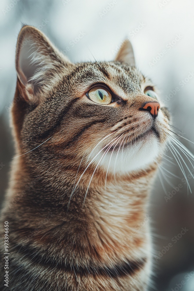 An adorably curious cat is gazing intently into the distance, displaying its charming nature An adorably curious cat is gazing intently into the distance, displaying its charming nature