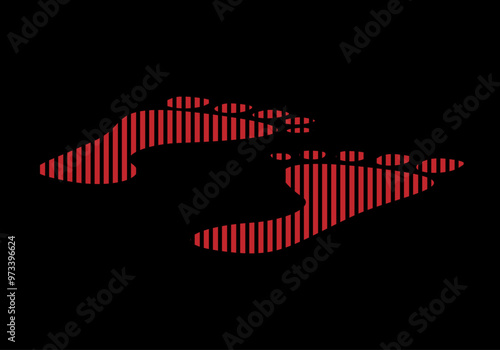 Huellas de los pies de una persona con rayas rojas verticales sobre fondo negro. Las huellas de  la emigración. Pies sangrientos. Emigración. 