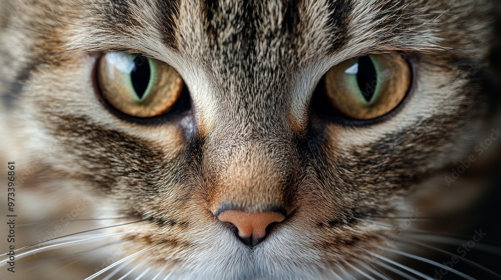 An upclose view of an adorable striped cat with captivating eyes that enchant you An upclose view of an adorable striped cat with captivating eyes that enchant you