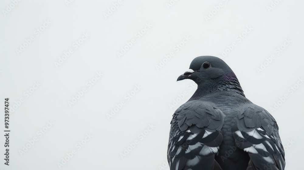 Single pigeon against white backdrop Single pigeon against white backdrop