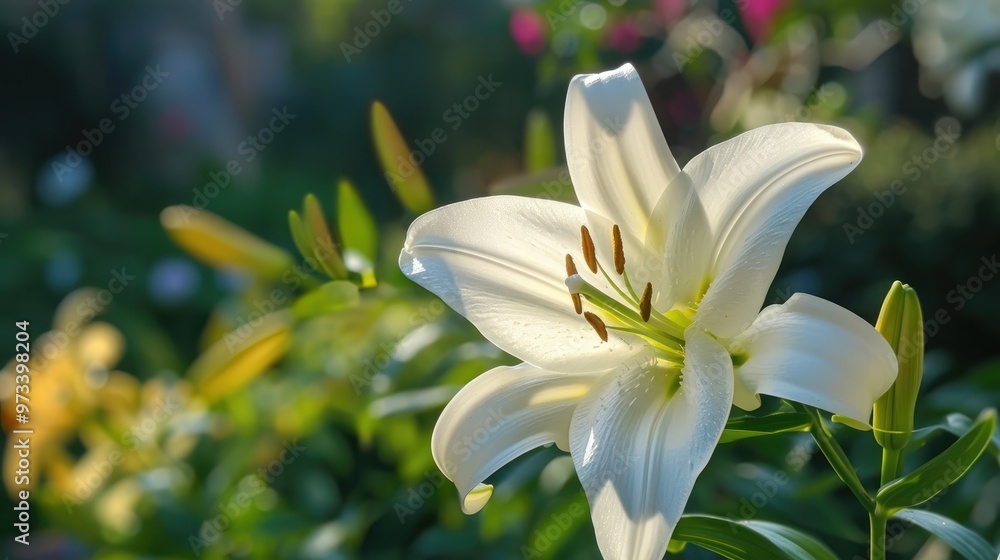 Fototapeta premium Stunning white lily blooms in spring