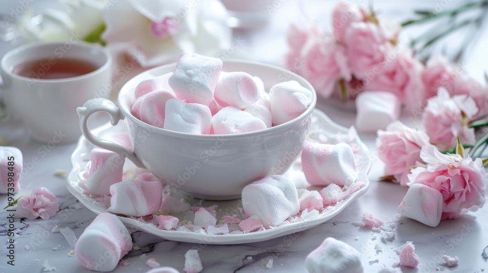 Sweet Dessert Idea with Pink Marshmallow Tea Sweet Dessert Idea with Pink Marshmallow Tea