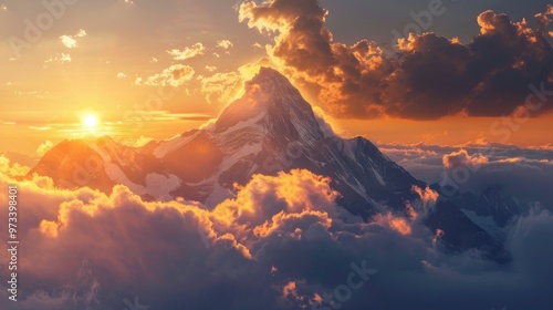 Stunning sunrise above picturesque peak