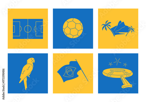 Illustration Brazil Football ball football stadium Maracanã Rio de Janeiro Ipanema Flag parrot Maritaca. See more on our profile photo