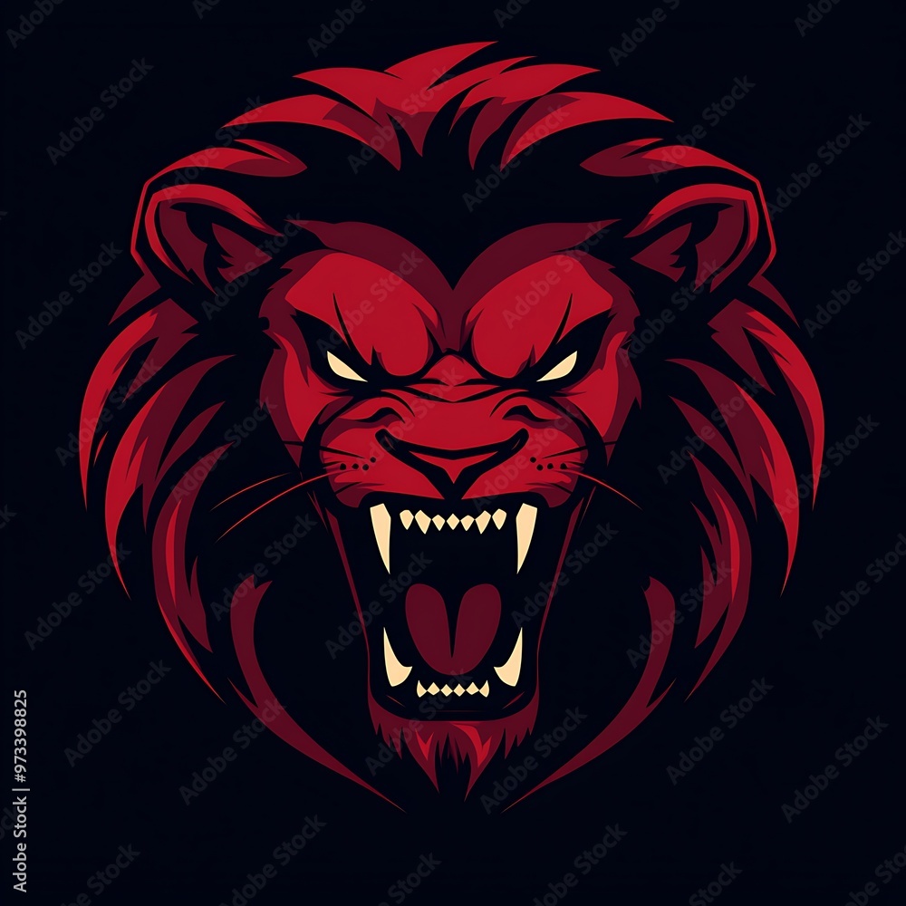 Fototapeta premium Red Roaring Lion Head Illustration Graphic